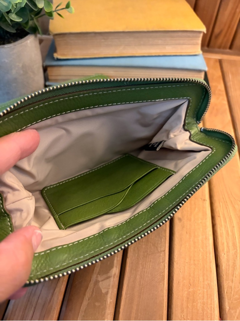 Cole Haan Soft Pebbled Leather Wallet Clutch in Olive Green, Pouch - Picture 8 of 11